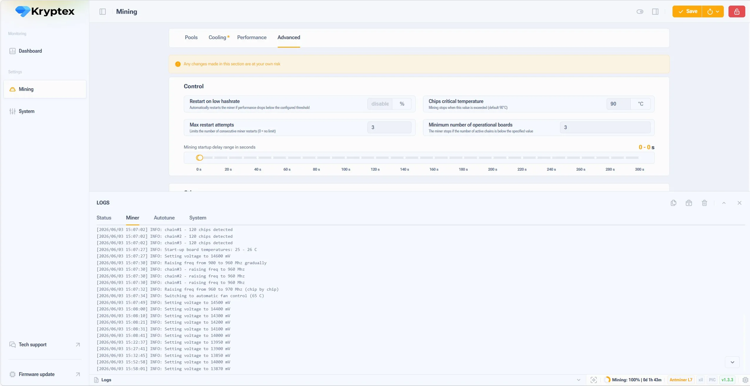 VNISH firmware mining settings